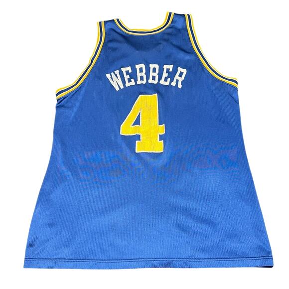 Champion Warriors Jersey Size 48 Chris Webber #4 Blue Yellow Vintage 90s - Picture 4 of 7